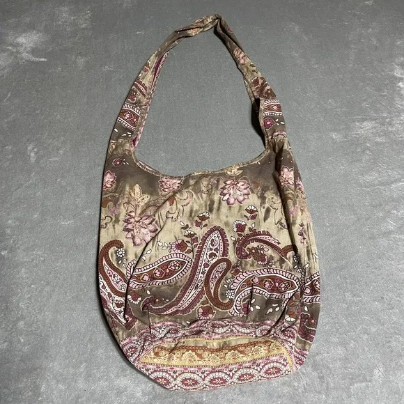 Y2K Old Navy Hobo Bag Brown Pink Floral Paisley Boho Hippie Fairy Shoulder Bag - Picture 1 of 4